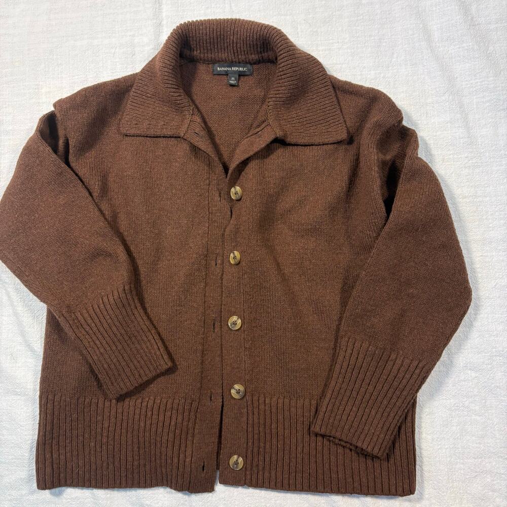 Banana Republic Brown Collared Cardigan Sweater Medium Academia Fall